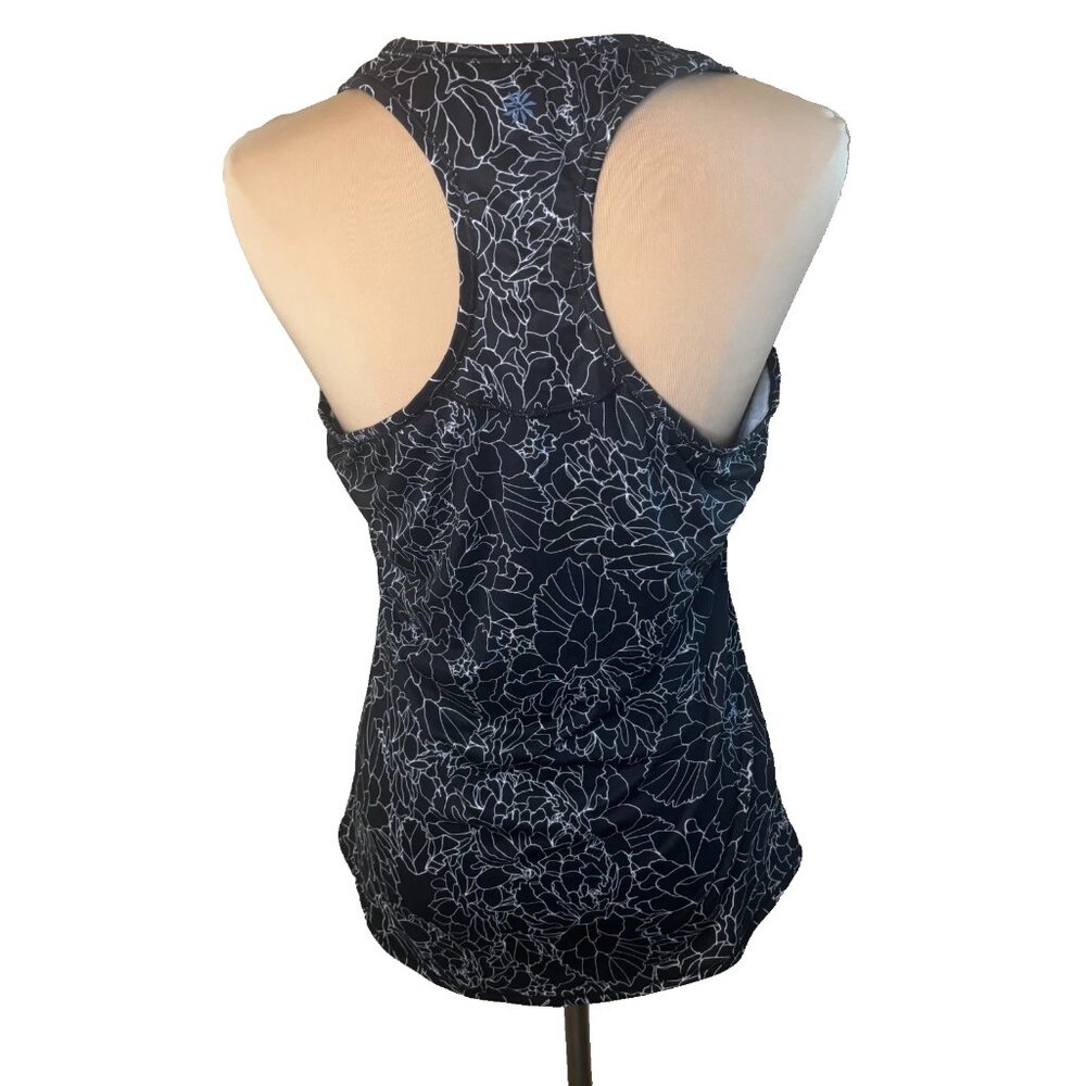 Athleta Tank Top Women's Large Black White Floral Racerback Size M Running #205 - Picture 2 of 7